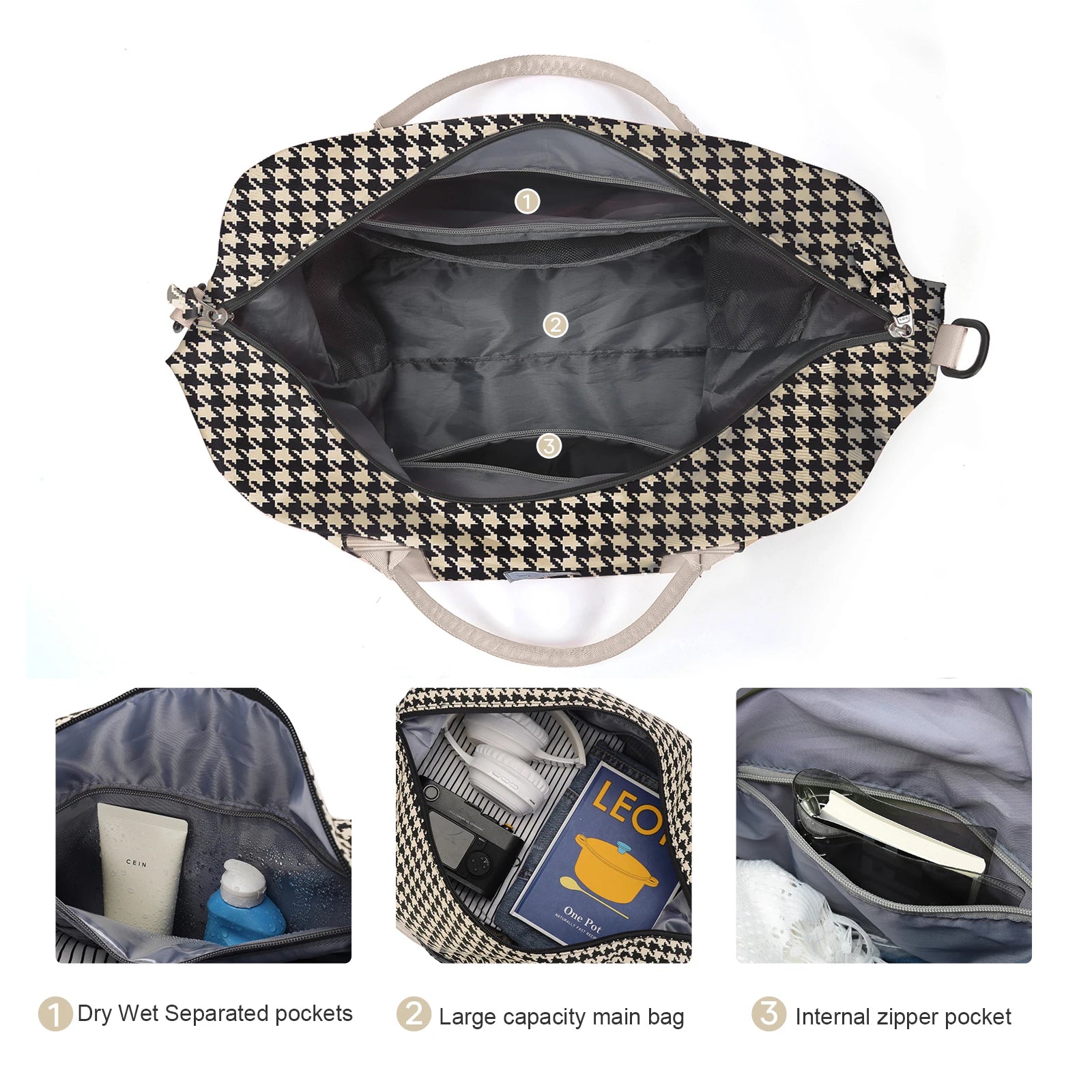 Bolsa de viagem, sacola de ginástica à prova d'água com bolsa crossbody, bolsa de mão para noite para mulheres, bolsa de hospital de lona