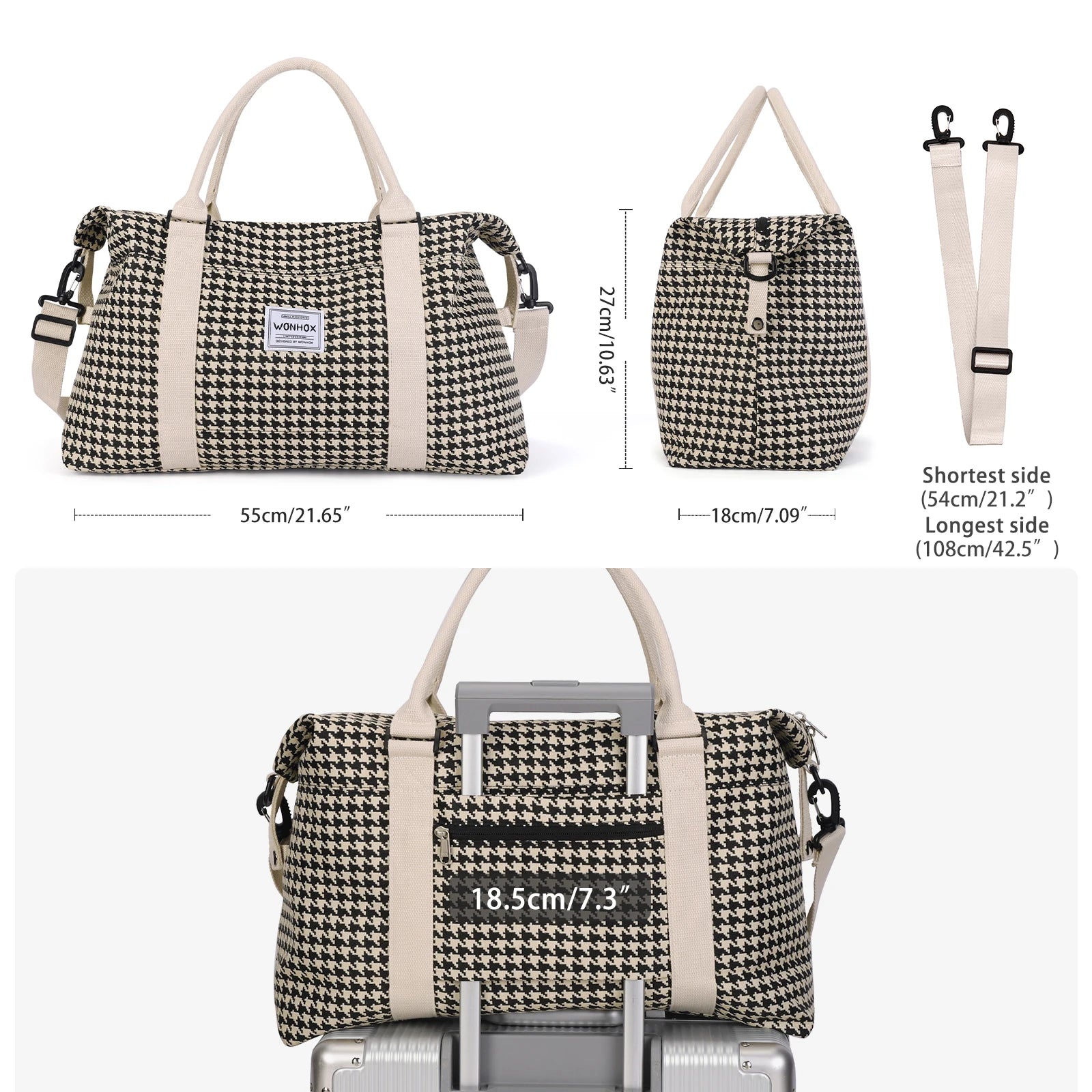 Bolsa de viagem, sacola de ginástica à prova d'água com bolsa crossbody, bolsa de mão para noite para mulheres, bolsa de hospital de lona