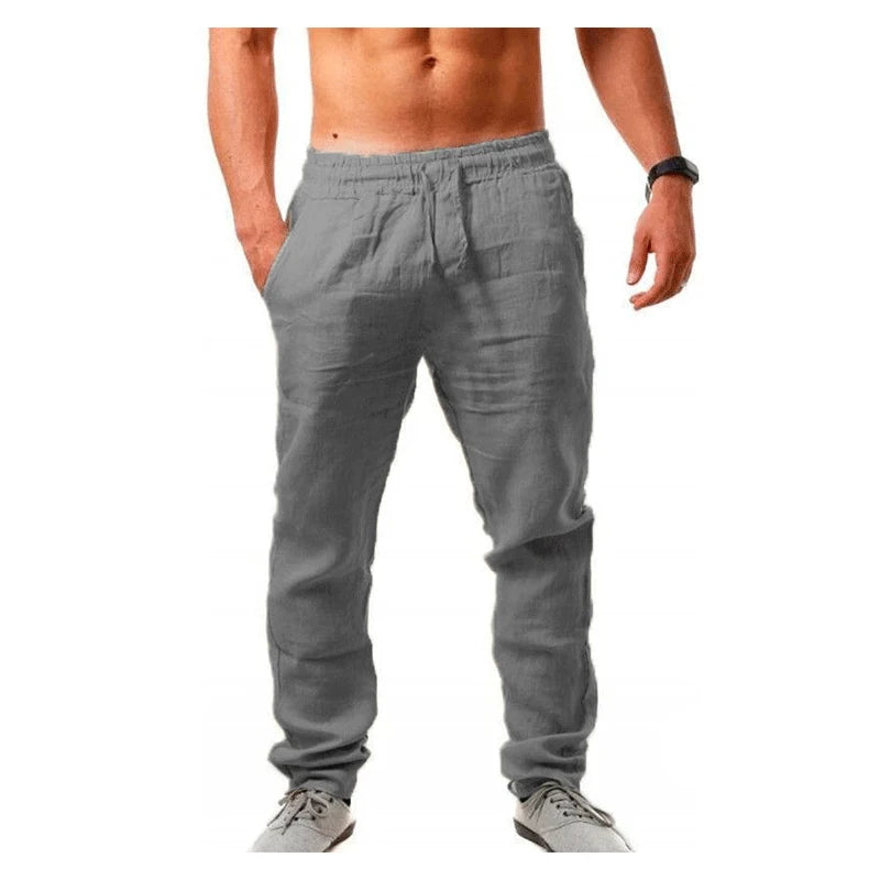 2025 novos homens primavera verão qualidade calças dos homens algodão cânhamo respirável confortável casual casa calças retas de linho calças masculinas