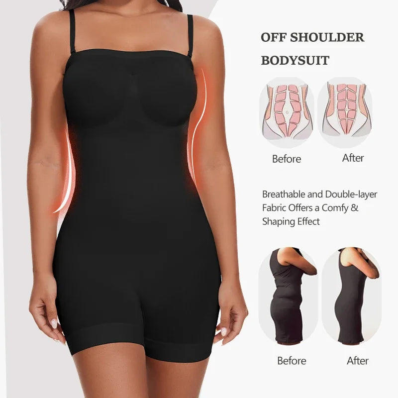 Novo bodysuit sem alças fora do ombro tubo superior shorts femininos shapewear barriga controle corpo shaper sexy fajas roupa interior magro