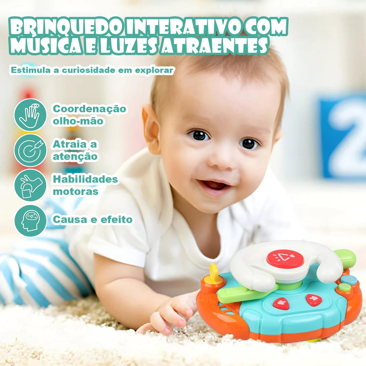 Brinquedos de Viagem de Aprendizagem Sensorial para Bebês Montessori com Som e Luz - Brinquedos Musicais com Volante para Bebês