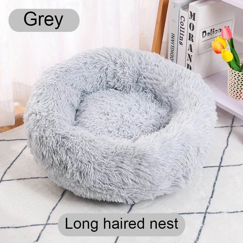 Cama longa de pelúcia para gatos, cesta para cães, almofada, cama para gatos, animais, sofá de dormir, 40-60cm, cama redonda para animais de estimação, cama grande para cães, super macia
