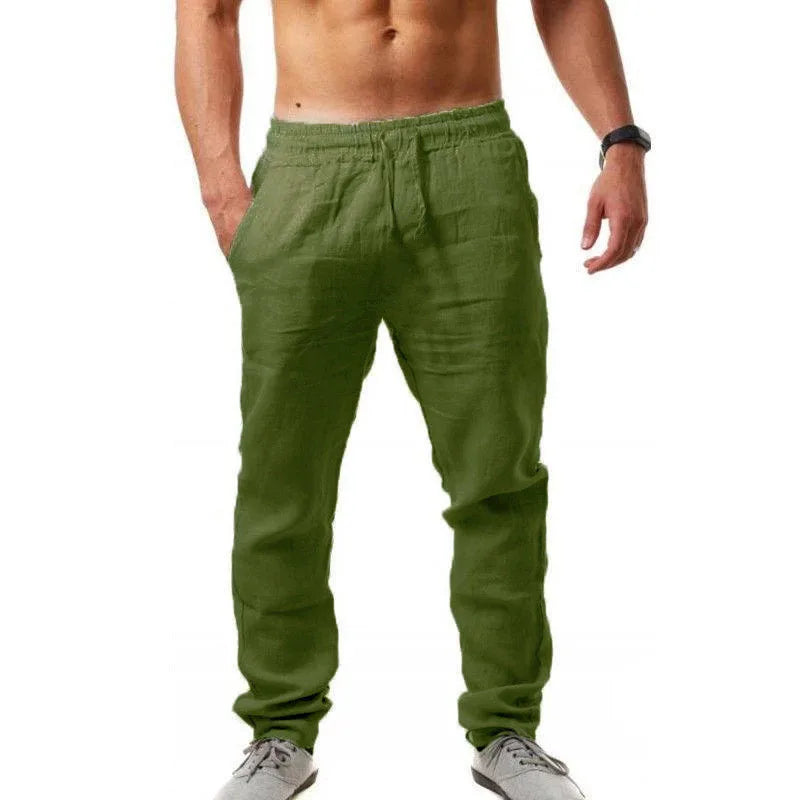 2025 novos homens primavera verão qualidade calças dos homens algodão cânhamo respirável confortável casual casa calças retas de linho calças masculinas