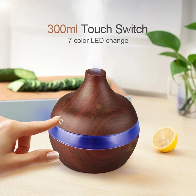Umidificador elétrico aroma difusor de ar madeira umidificador de ar ultrassônico óleo essencial aromaterapia fabricante de névoa fria para casa 300ml