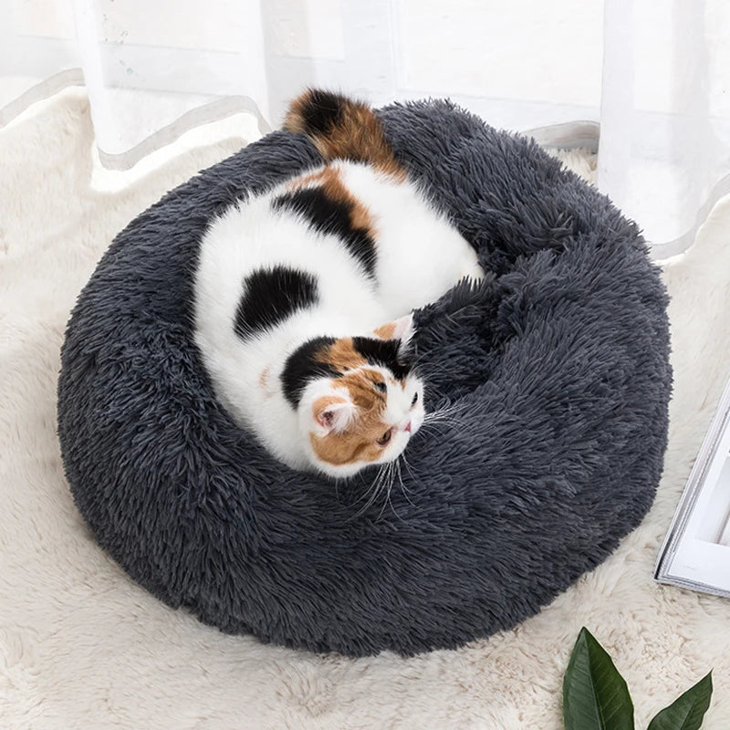 Cama longa de pelúcia para gatos, cesta para cães, almofada, cama para gatos, animais, sofá de dormir, 40-60cm, cama redonda para animais de estimação, cama grande para cães, super macia