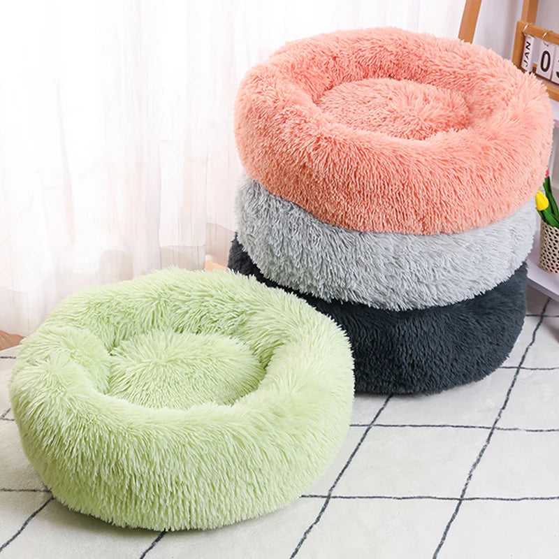 Cama longa de pelúcia para gatos, cesta para cães, almofada, cama para gatos, animais, sofá de dormir, 40-60cm, cama redonda para animais de estimação, cama grande para cães, super macia