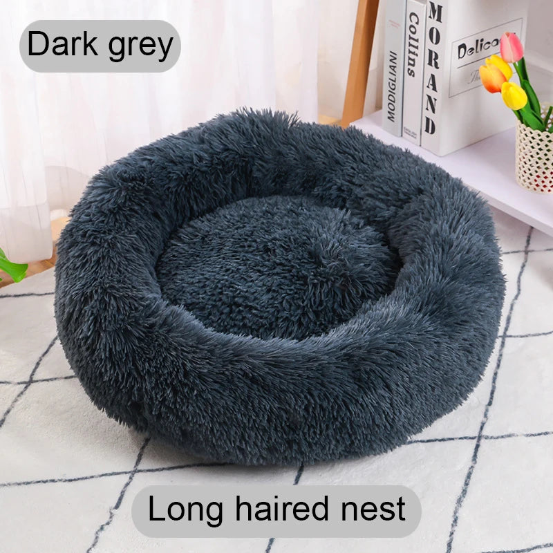 Cama longa de pelúcia para gatos, cesta para cães, almofada, cama para gatos, animais, sofá de dormir, 40-60cm, cama redonda para animais de estimação, cama grande para cães, super macia