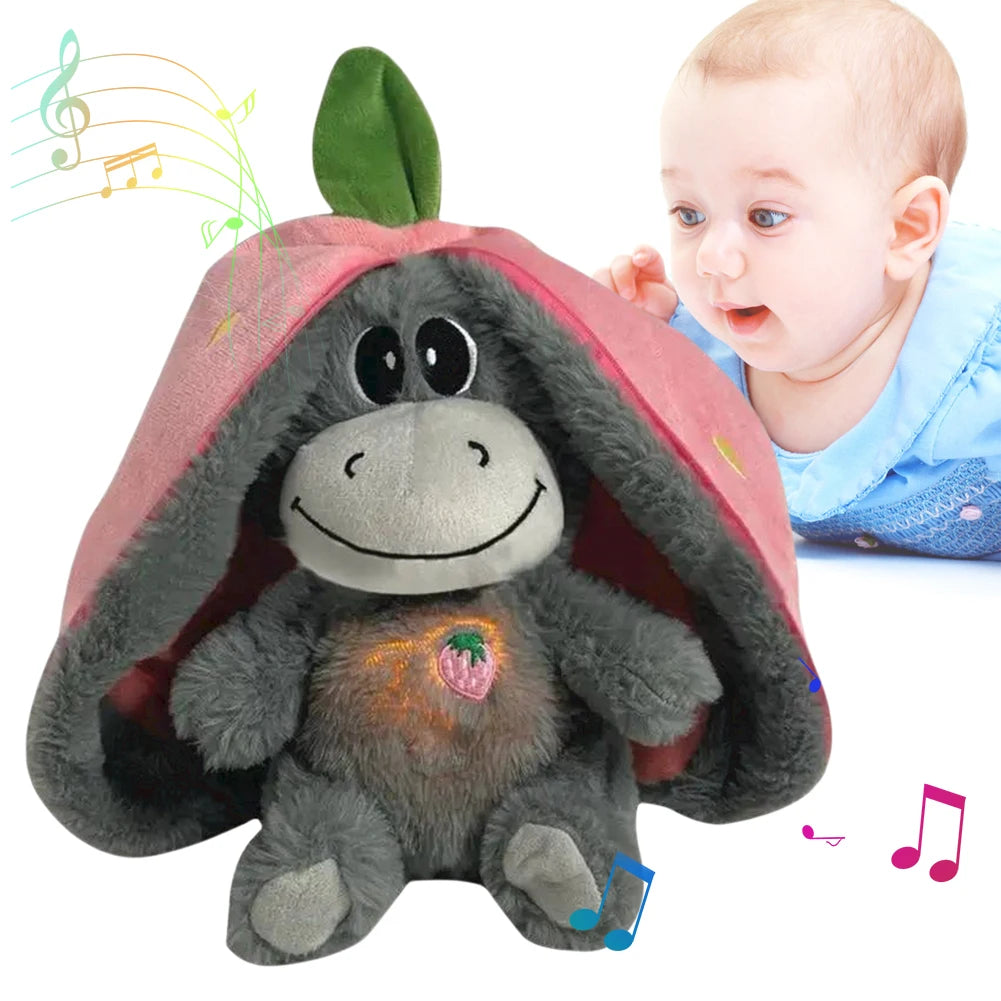 30cm bebê morango burro brinquedo de pelúcia com luzes respiração burro dormir boneca recheado criativo em frutas transformar boneca presente