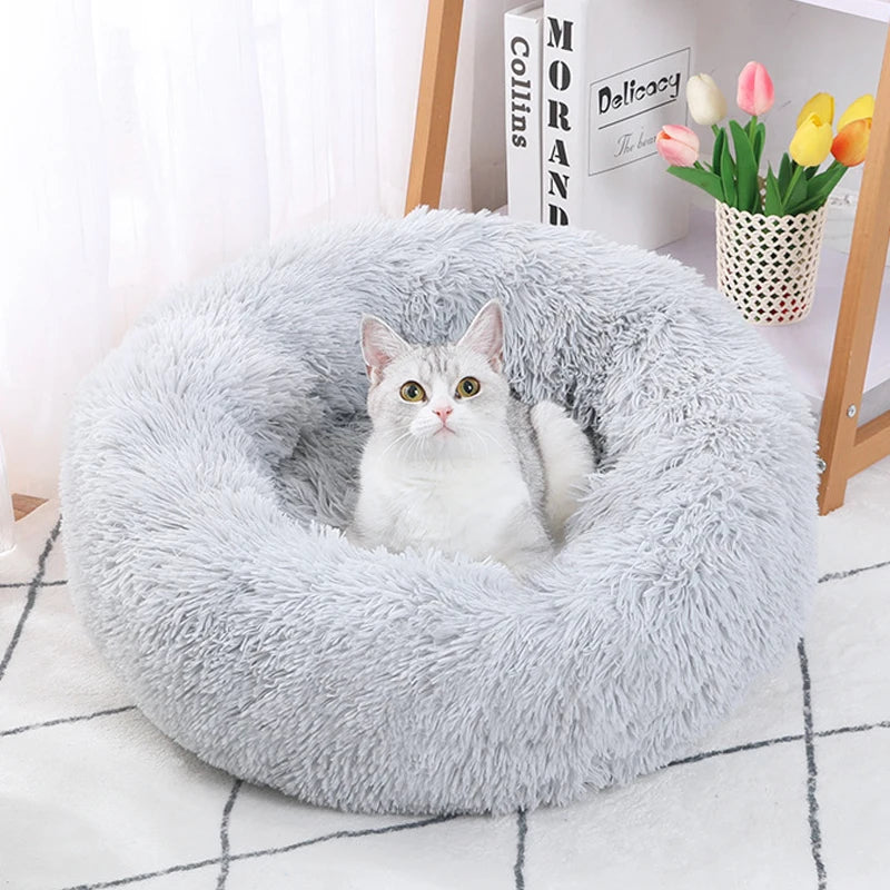 Cama longa de pelúcia para gatos, cesta para cães, almofada, cama para gatos, animais, sofá de dormir, 40-60cm, cama redonda para animais de estimação, cama grande para cães, super macia