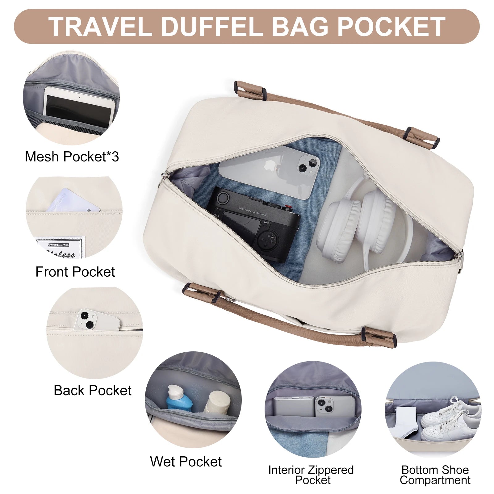 Bolsas de fim de semana para mulheres, bolsa de viagem para itens pessoais com compartimento para sapatos, bolsa de viagem noturna com bolsa de higiene pessoal