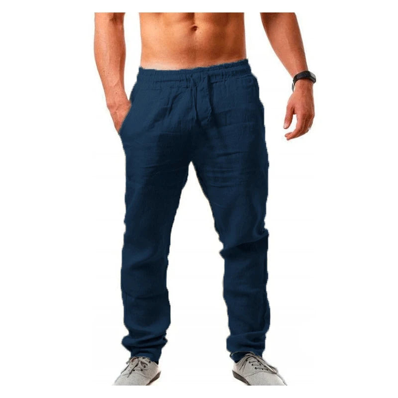 2025 novos homens primavera verão qualidade calças dos homens algodão cânhamo respirável confortável casual casa calças retas de linho calças masculinas