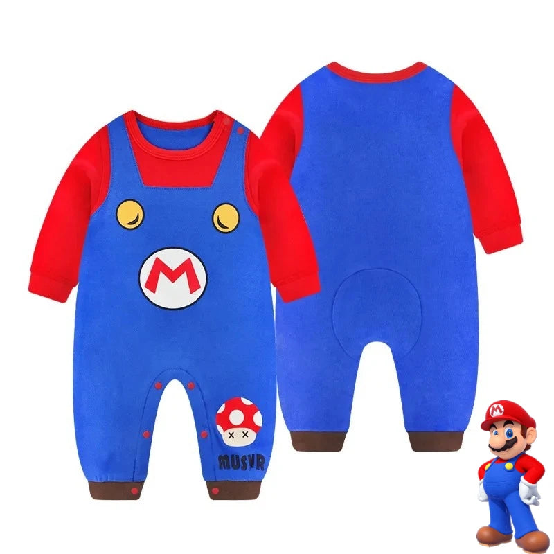 Super marios bros bebê recém-nascido macacão da criança traje bonito anime cosplay trajes outono inverno crianças rastejando macacão macacão