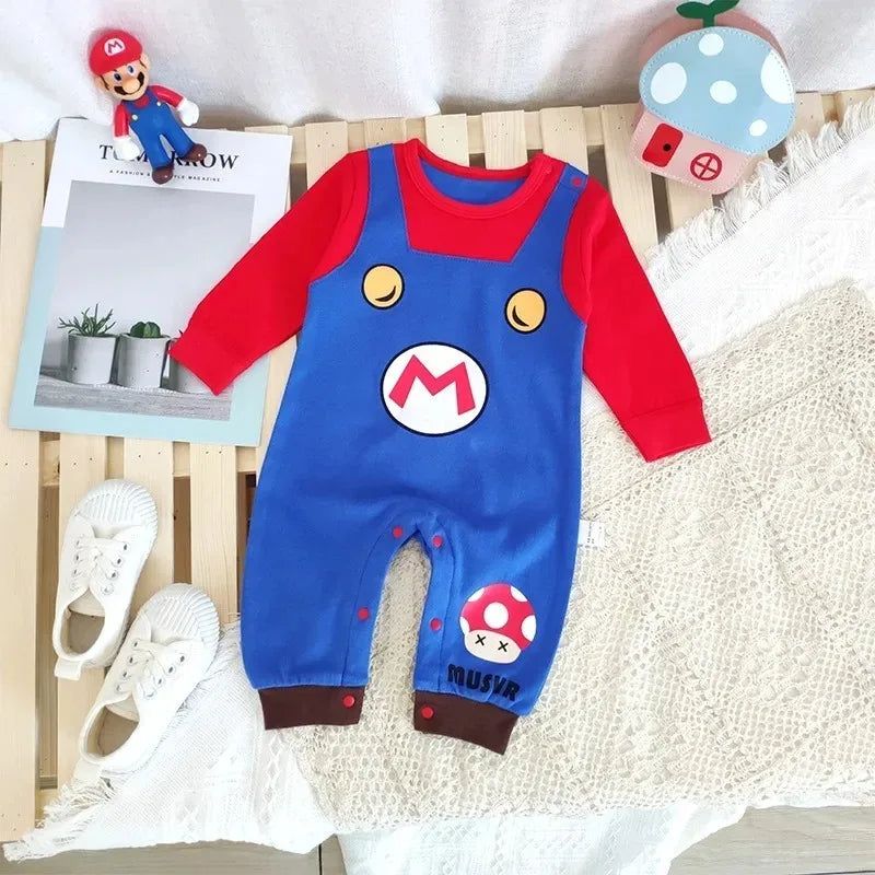Super marios bros bebê recém-nascido macacão da criança traje bonito anime cosplay trajes outono inverno crianças rastejando macacão macacão