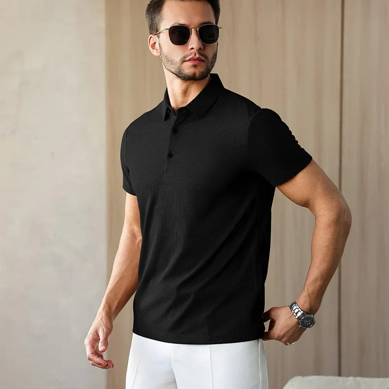 Novo negócio masculino casual camisa de manga curta cor sólida camisa polo moda respirável confortável versátil topo