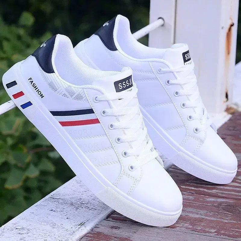 Homens tênis sapatos casuais homens apartamentos zapatillas hombre leve couro do plutônio respirável sapato dos homens branco esportes tenis sapatos