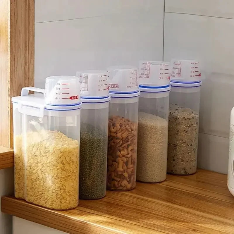 【Vendas quentes】 1pc recipiente de armazenamento de alimentos de arroz e grãos com copo de medição, cozinha à prova de umidade e à prova de insetos à prova de poeira