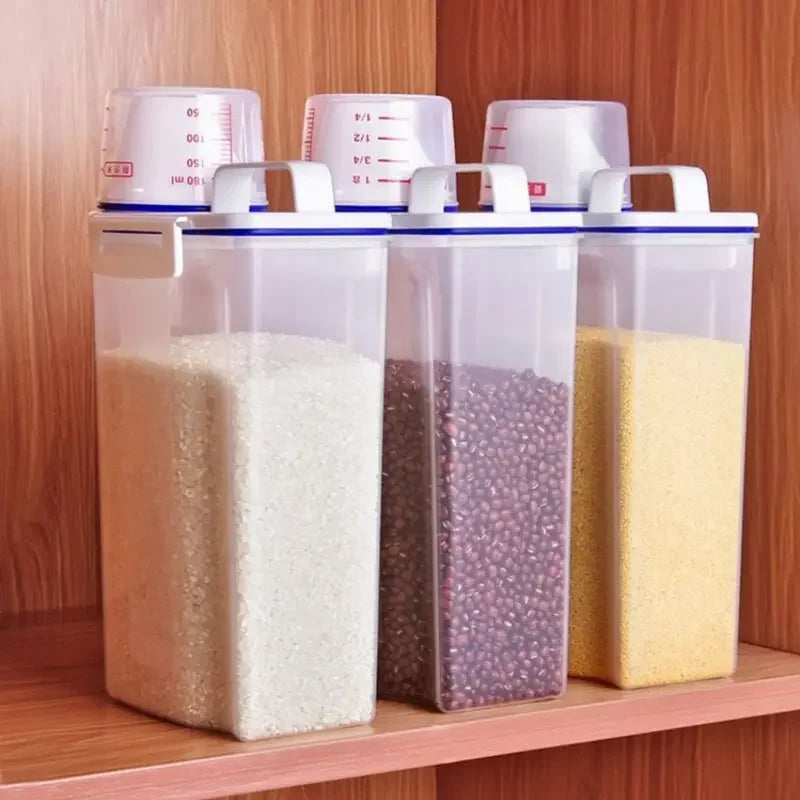 【Vendas quentes】 1pc recipiente de armazenamento de alimentos de arroz e grãos com copo de medição, cozinha à prova de umidade e à prova de insetos à prova de poeira