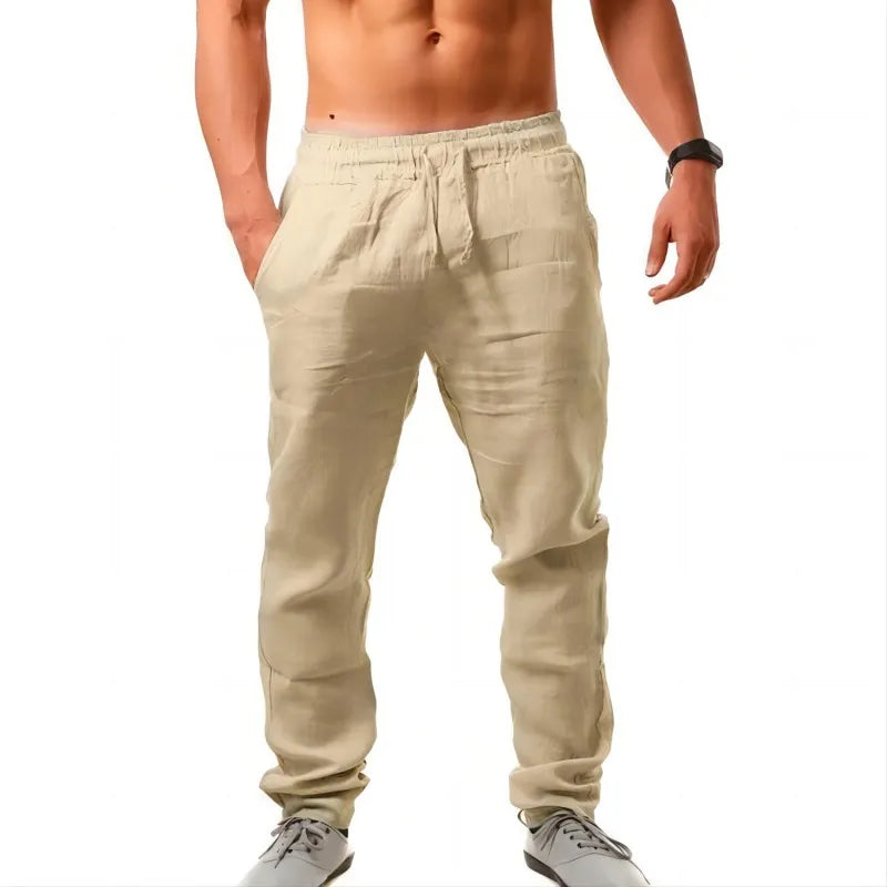 2025 novos homens primavera verão qualidade calças dos homens algodão cânhamo respirável confortável casual casa calças retas de linho calças masculinas