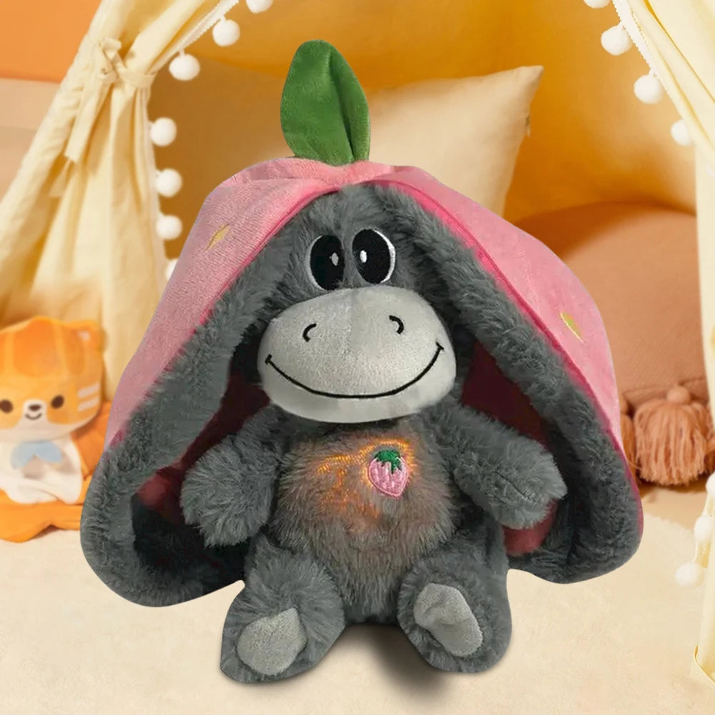 30cm bebê morango burro brinquedo de pelúcia com luzes respiração burro dormir boneca recheado criativo em frutas transformar boneca presente
