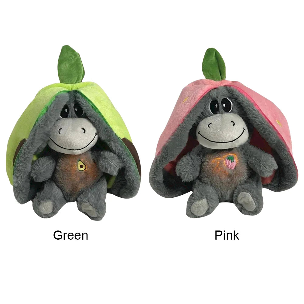 30cm bebê morango burro brinquedo de pelúcia com luzes respiração burro dormir boneca recheado criativo em frutas transformar boneca presente