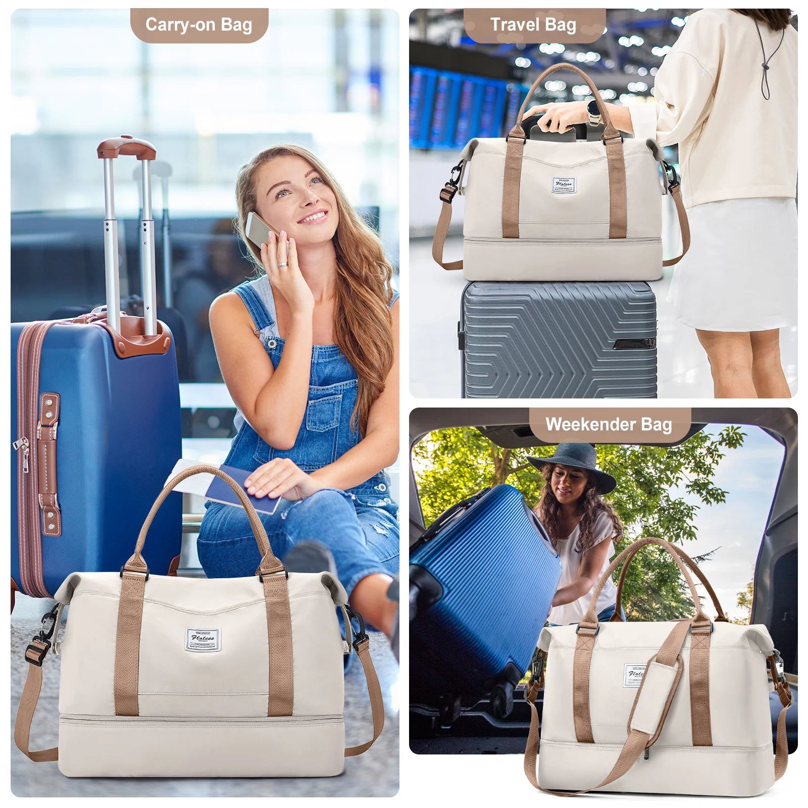 Bolsas de fim de semana para mulheres, bolsa de viagem para itens pessoais com compartimento para sapatos, bolsa de viagem noturna com bolsa de higiene pessoal