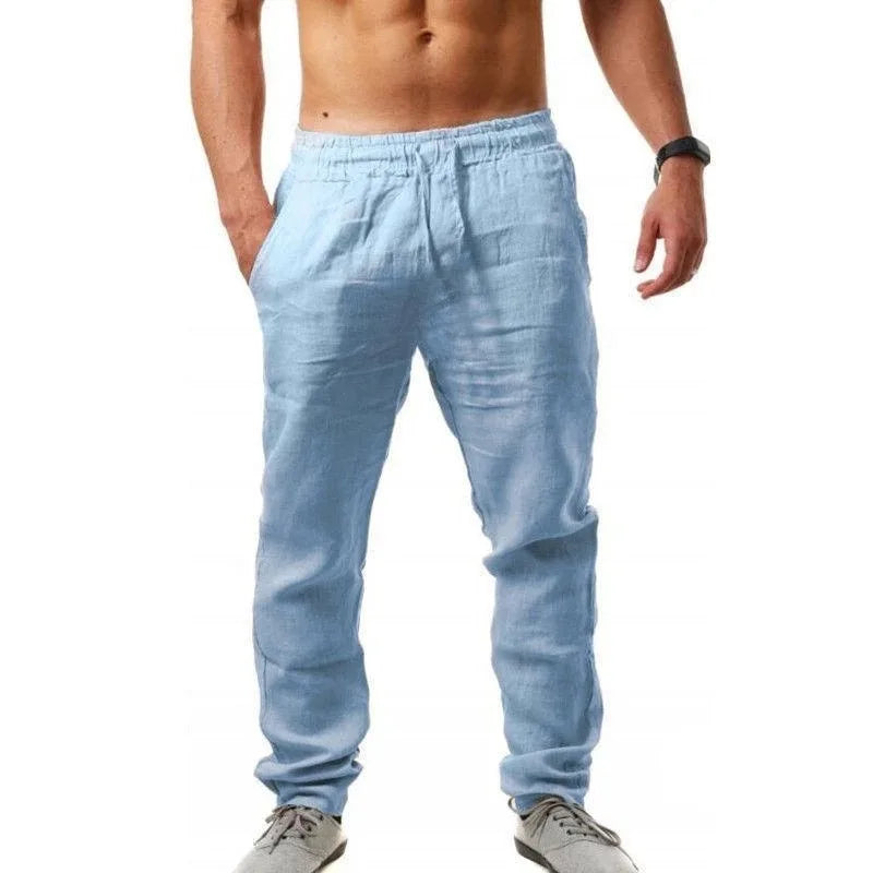 2025 novos homens primavera verão qualidade calças dos homens algodão cânhamo respirável confortável casual casa calças retas de linho calças masculinas