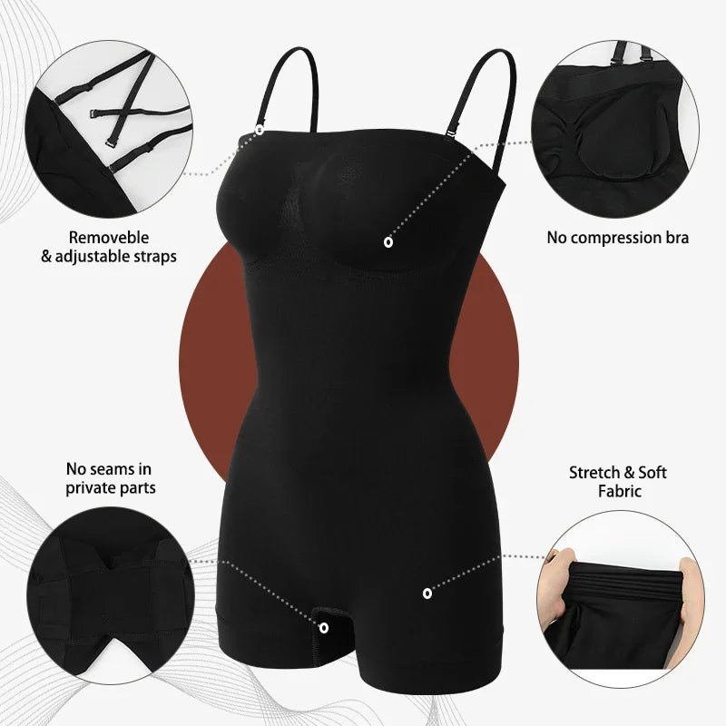 Novo bodysuit sem alças fora do ombro tubo superior shorts femininos shapewear barriga controle corpo shaper sexy fajas roupa interior magro