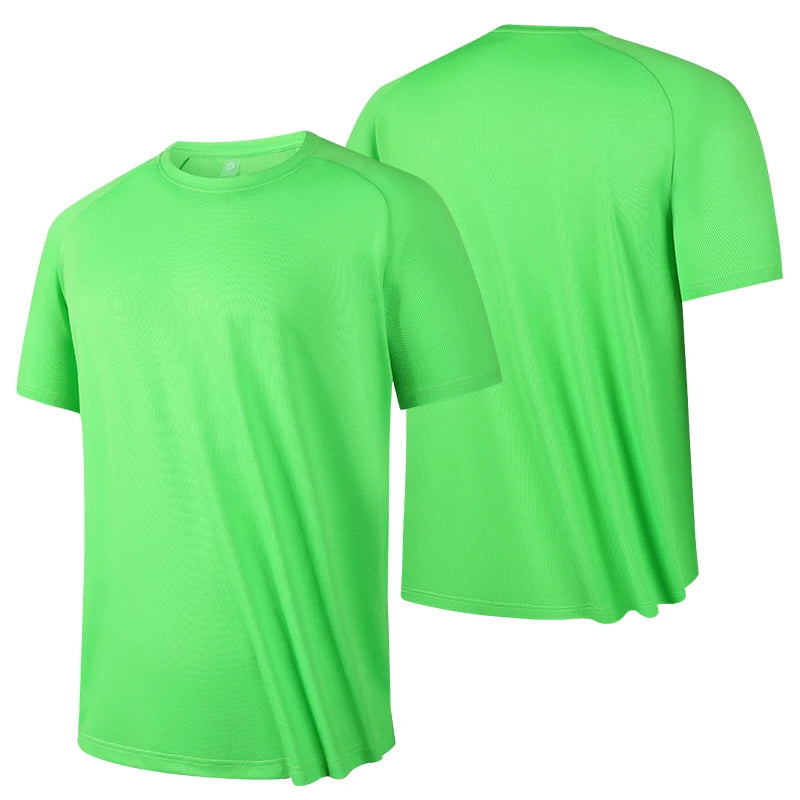 Homens de alta qualidade respirável secagem rápida correndo esportes fitness respirável confortável manga curta camiseta casual luz ginásio topos