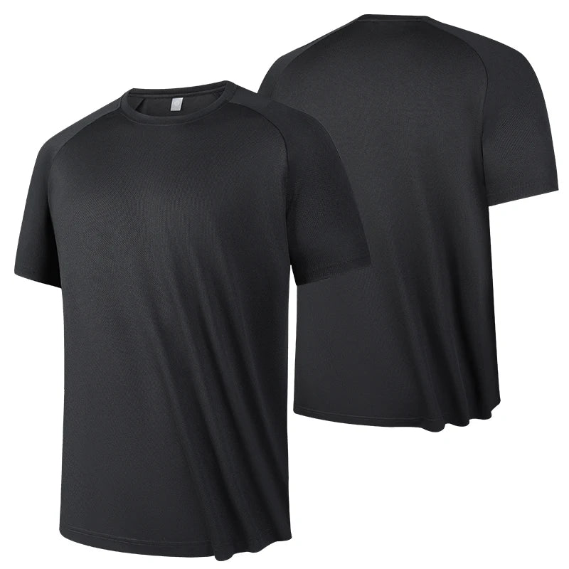 Homens de alta qualidade respirável secagem rápida correndo esportes fitness respirável confortável manga curta camiseta casual luz ginásio topos
