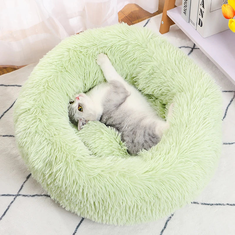 Cama longa de pelúcia para gatos, cesta para cães, almofada, cama para gatos, animais, sofá de dormir, 40-60cm, cama redonda para animais de estimação, cama grande para cães, super macia