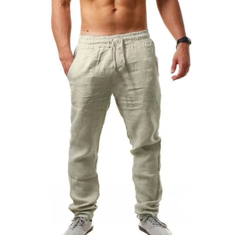 2025 novos homens primavera verão qualidade calças dos homens algodão cânhamo respirável confortável casual casa calças retas de linho calças masculinas
