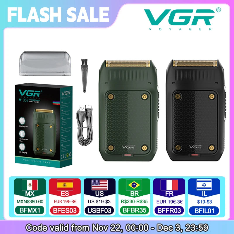 Vgr V-353 barbeador profissional navalha elétrica máquina de barbear portátil aparador de barba recarregável mini barbeador para homem
