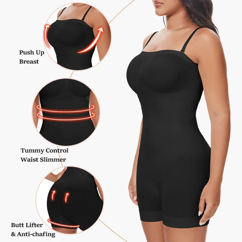 Novo bodysuit sem alças fora do ombro tubo superior shorts femininos shapewear barriga controle corpo shaper sexy fajas roupa interior magro