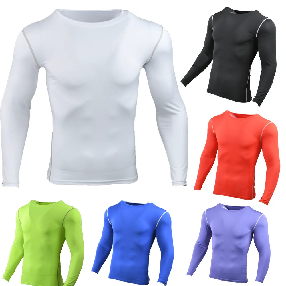 Homens compressão correndo camiseta ginásio treinamento esportivo jogging camisas de fitness apertado manga longa esporte camiseta roupas secagem rápida