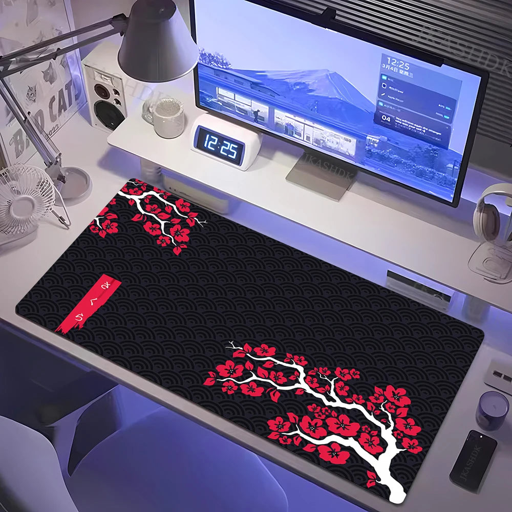 Estilo japonês rosa flor de cerejeira mousepad sakura mouse pad gamer grande 800x300mm tapetes de mesa teclado borracha antiderrapante tapete de mesa