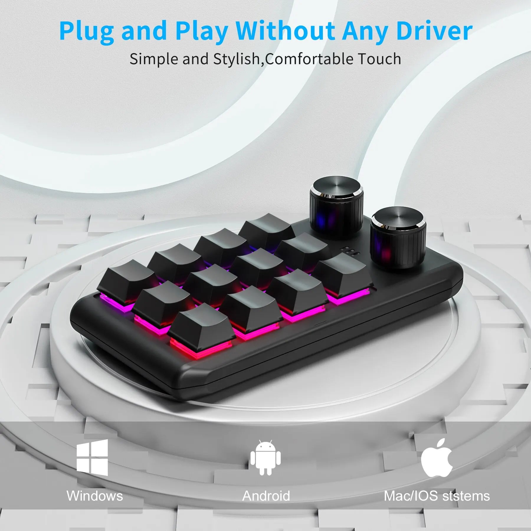 Macro personalizado 2 Knob teclado Bluetooth, RGB 12 Key Copy Paste, Mini Button Gaming Keypad, Mecânica Hotswap Macropad, Programação