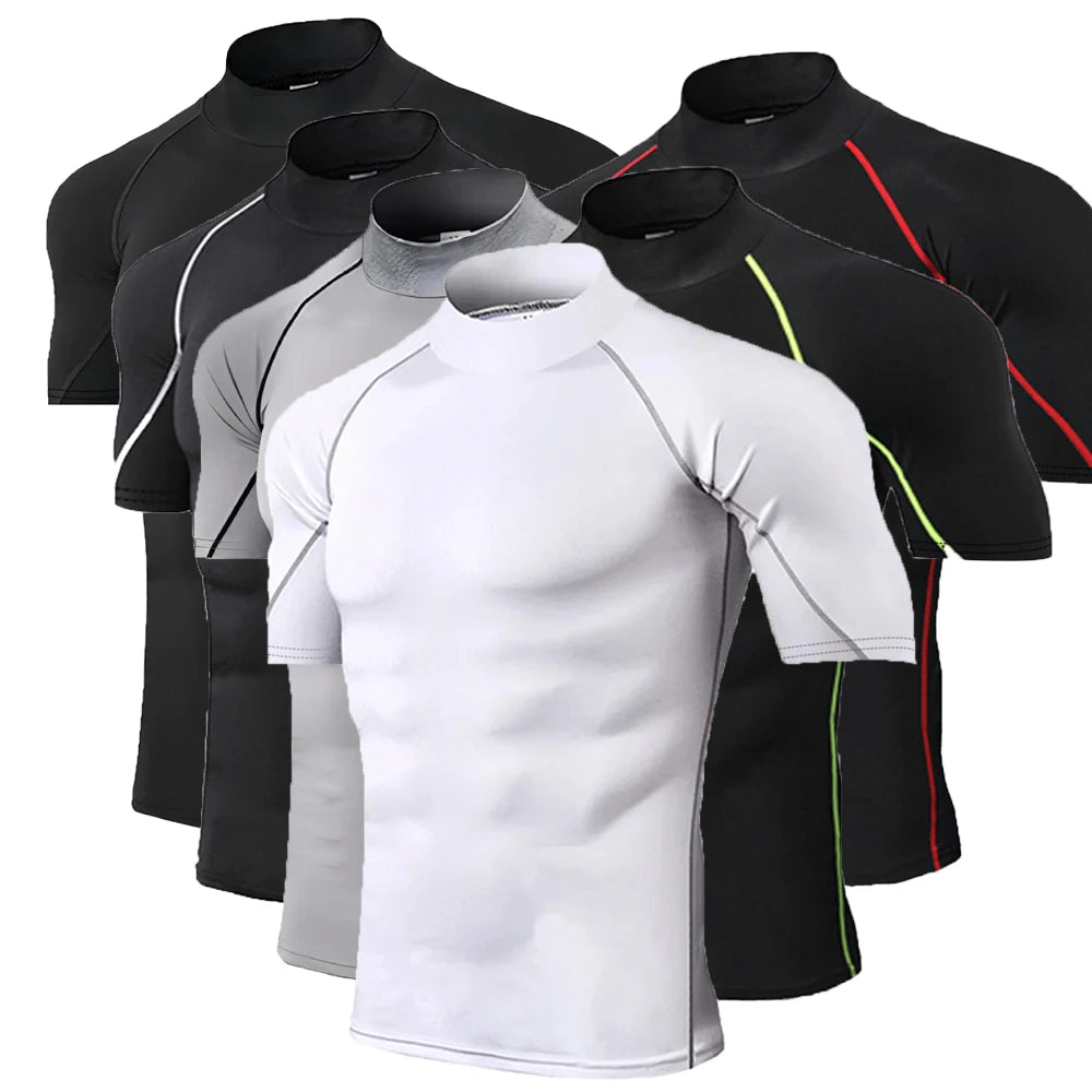Camiseta de compressão masculina musculação roupas esportivas manga curta camisas de treino de secagem rápida esporte topos t ginásio correndo camiseta