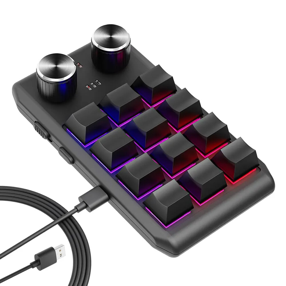 Macro personalizado 2 Knob teclado Bluetooth, RGB 12 Key Copy Paste, Mini Button Gaming Keypad, Mecânica Hotswap Macropad, Programação
