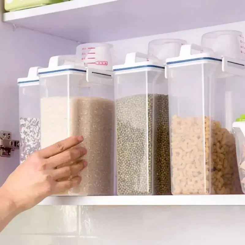 【Vendas quentes】 1pc recipiente de armazenamento de alimentos de arroz e grãos com copo de medição, cozinha à prova de umidade e à prova de insetos à prova de poeira