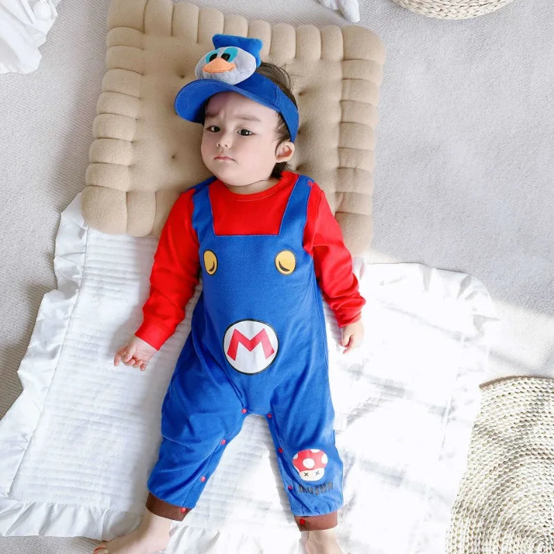 Super marios bros bebê recém-nascido macacão da criança traje bonito anime cosplay trajes outono inverno crianças rastejando macacão macacão