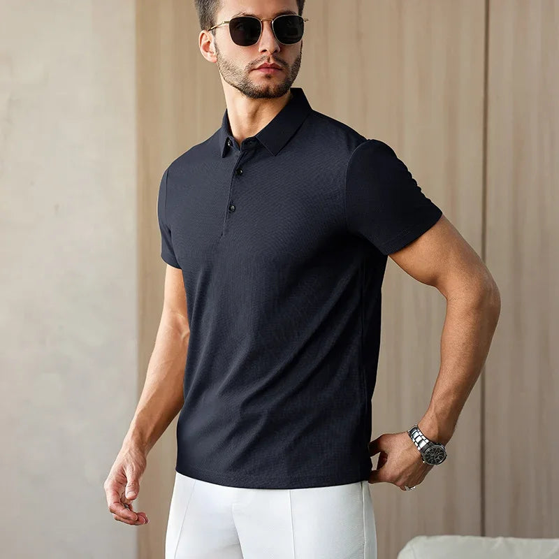 Novo negócio masculino casual camisa de manga curta cor sólida camisa polo moda respirável confortável versátil topo