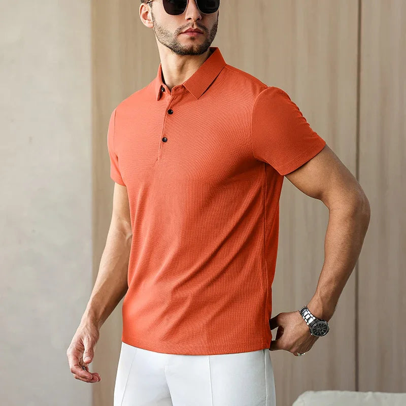 Novo negócio masculino casual camisa de manga curta cor sólida camisa polo moda respirável confortável versátil topo
