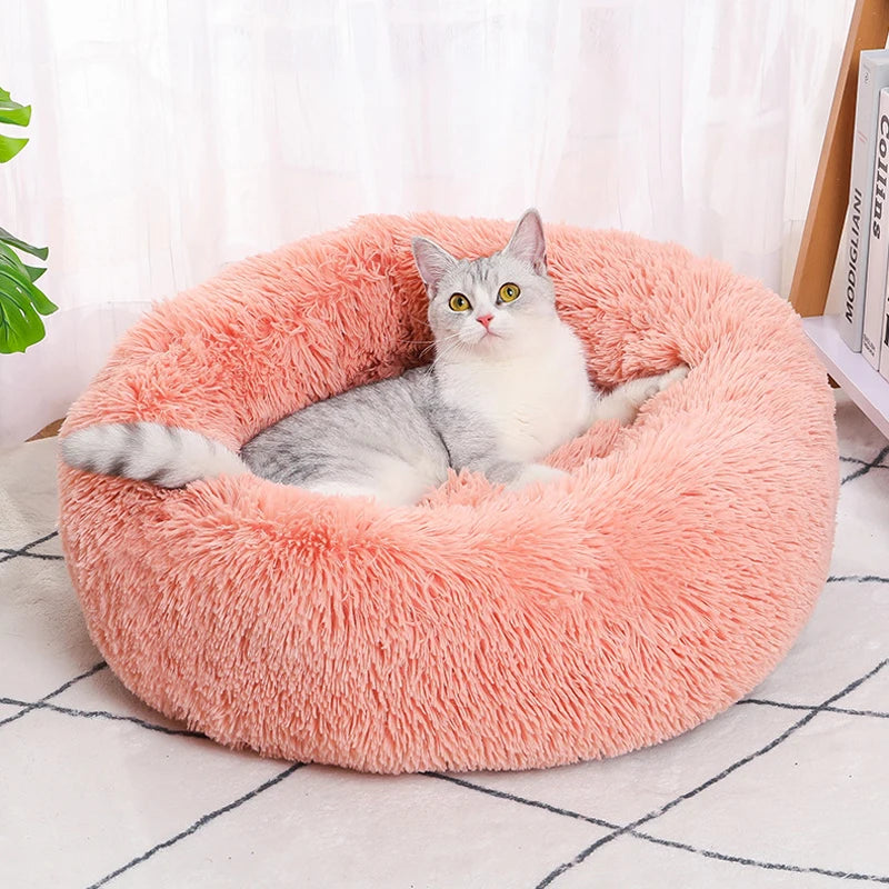 Cama longa de pelúcia para gatos, cesta para cães, almofada, cama para gatos, animais, sofá de dormir, 40-60cm, cama redonda para animais de estimação, cama grande para cães, super macia