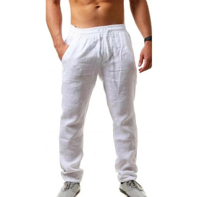 2025 novos homens primavera verão qualidade calças dos homens algodão cânhamo respirável confortável casual casa calças retas de linho calças masculinas
