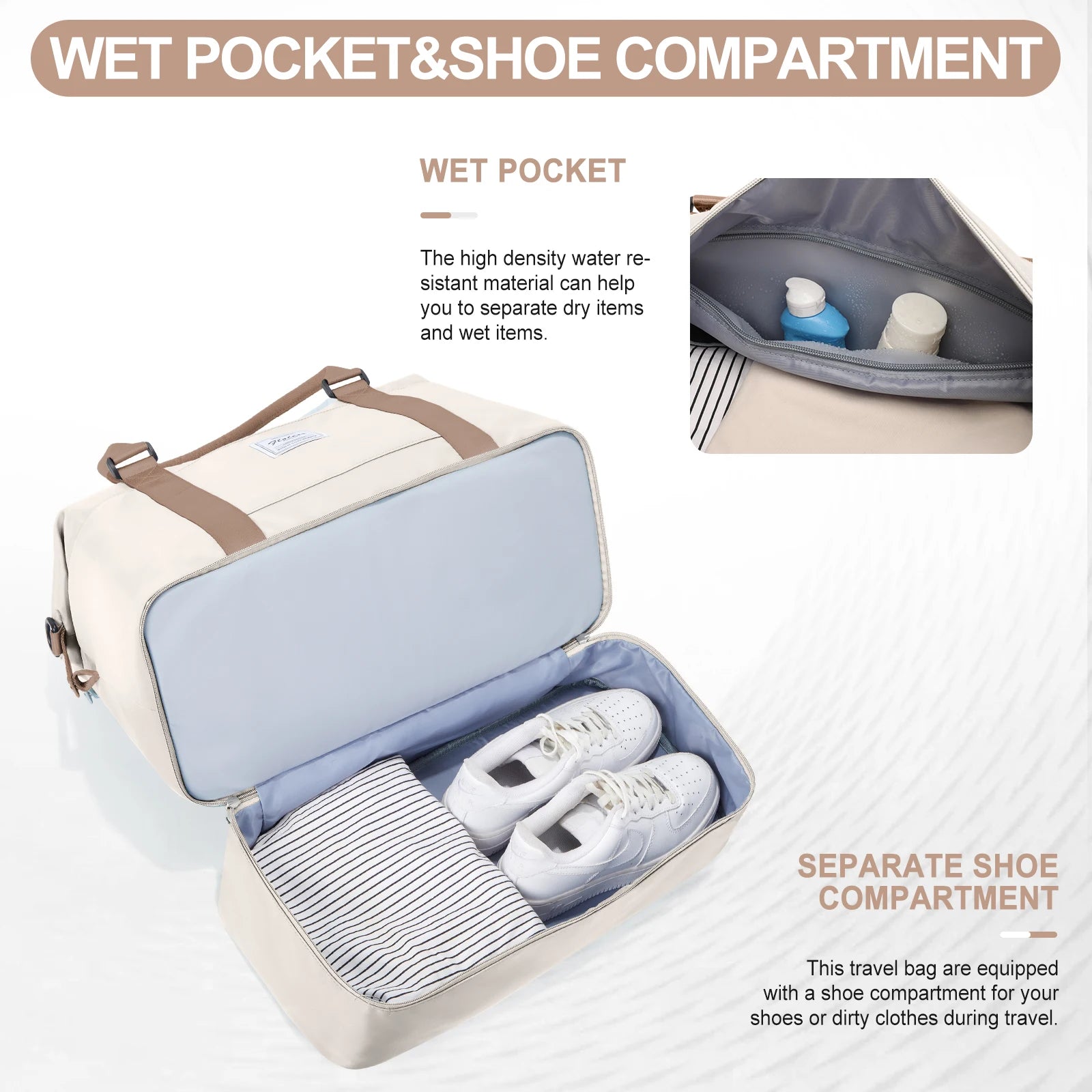 Bolsas de fim de semana para mulheres, bolsa de viagem para itens pessoais com compartimento para sapatos, bolsa de viagem noturna com bolsa de higiene pessoal
