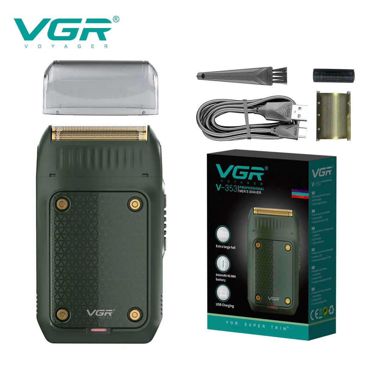 Vgr V-353 barbeador profissional navalha elétrica máquina de barbear portátil aparador de barba recarregável mini barbeador para homem
