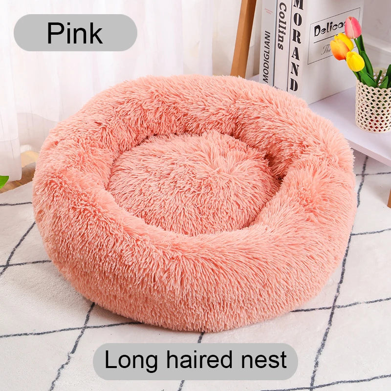 Cama longa de pelúcia para gatos, cesta para cães, almofada, cama para gatos, animais, sofá de dormir, 40-60cm, cama redonda para animais de estimação, cama grande para cães, super macia