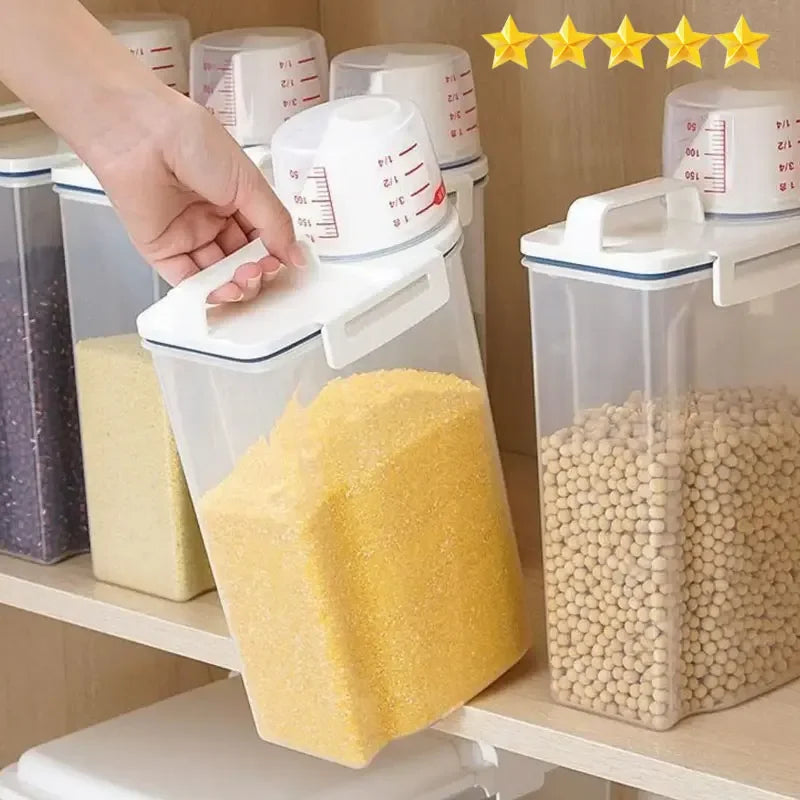 【Vendas quentes】 1pc recipiente de armazenamento de alimentos de arroz e grãos com copo de medição, cozinha à prova de umidade e à prova de insetos à prova de poeira