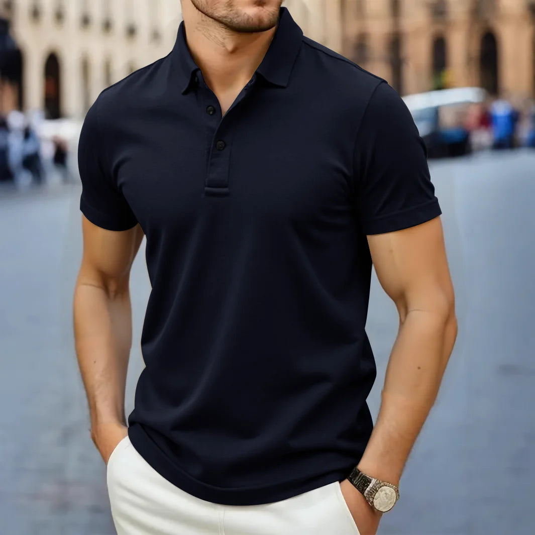 Novo negócio masculino casual camisa de manga curta cor sólida camisa polo moda respirável confortável versátil topo