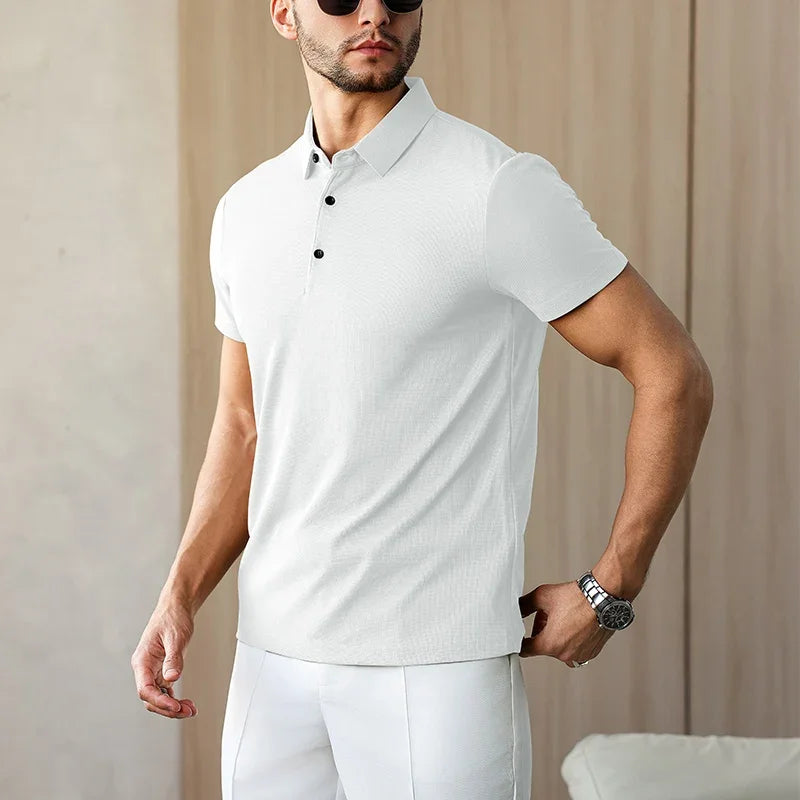 Novo negócio masculino casual camisa de manga curta cor sólida camisa polo moda respirável confortável versátil topo